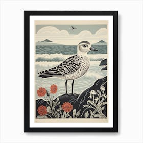 Vintage Bird Linocut Grey Plover 4 Art Print