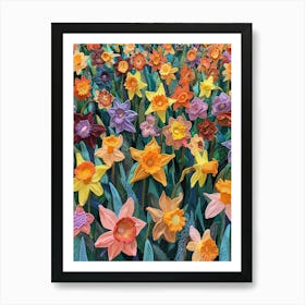 Daffodils Field Knitted In Crochet 6 Art Print