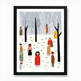 London Red Bus Scene, Tiny People And Illustration 3 Art Print