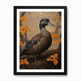 Dark And Moody Botanical Mallard Duck 1 Art Print