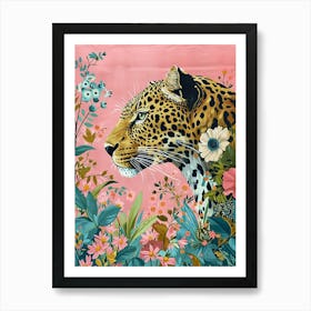 Floral Animal Painting Leopard 3 Art Print
