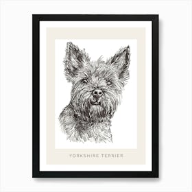 Yorkshire Terrier Black & White Line Sketch 2 Poster Art Print