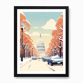 Vintage Winter Travel Illustration Washington Dc Usa 2 Art Print