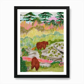 Brown Bears In The Forest 1 Art Print