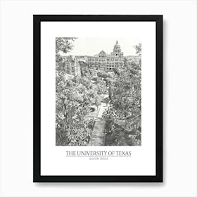 The University Of Texas At Austin Texas Black And White Drawing 1 Poster Art Print