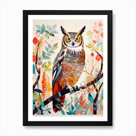 Bird Painting Collage Great Horned Owl 1 Art Print