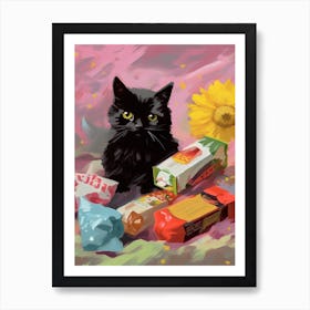 A Black Cat Kitten Oil Painting 4 Art Print