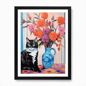 Delphinium Flower Vase And A Cat, A Painting In The Style Of Matisse 3 Art Print