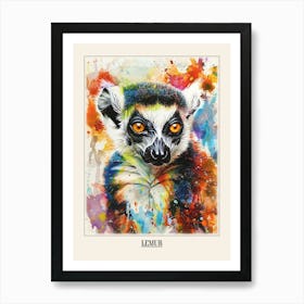 Lemur Colourful Watercolour 1 Poster Art Print