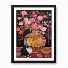 Peony With A Cat 3 Art Nouveau Klimt Style Art Print