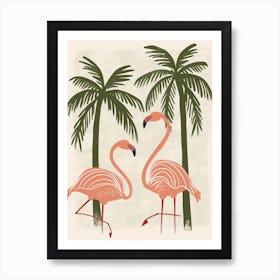 Lesser Flamingo And Palm Trees Minimalist Illustration 1 Art Print