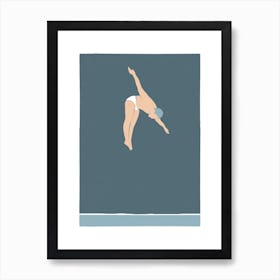 Art Deco Style man diving into the sea Art Print