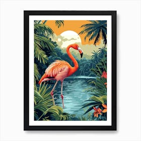 Greater Flamingo Rio Lagartos Yucatan Mexico Tropical Illustration 4 Art Print