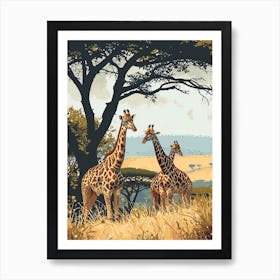 Herd Of Giraffes Resting Under The Tree Modern Illiustration 6 Art Print