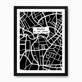 Berlin (Germany) City Map — Hand-drawn map, vector black map Art Print