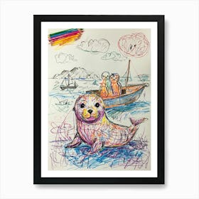Seal In A Boat 2 Art Print