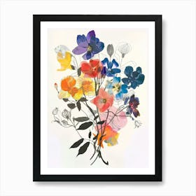 Flax Flower Collage Flower Bouquet Art Print