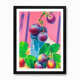 Plum Risograph Retro Poster Fruit Art Print
