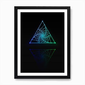 Neon Blue and Green Abstract Geometric Glyph on Black n.0112 Art Print