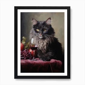 Cat With A Glass Of Wine Art Print