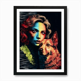 Portrait Of A Woman With A Dog Art Print