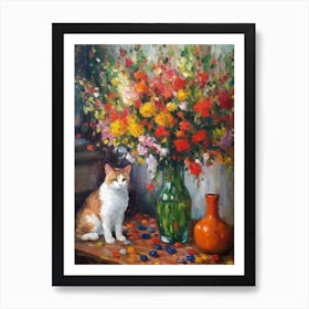 Snapdragons With A Cat 3 Art Print