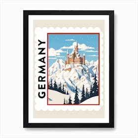 Retro Winter Stamp Poster Schloss Neuschwanstein Germany 2 Art Print