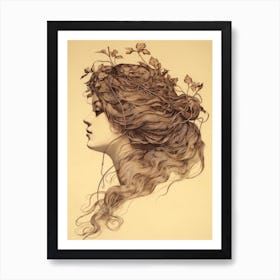 Vintage Sepia Nymph Drawing 3 Art Print