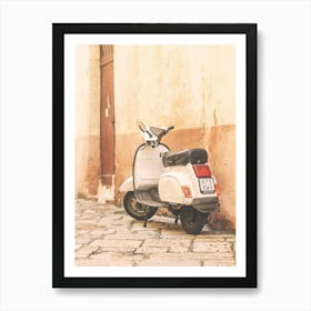 Puglia, Italy I Photography of a vintage scooter on a picturesque retro vintage Bari street Mediterranean capturing the essence of Italian streets with the authentic spirit of Italy Art Print