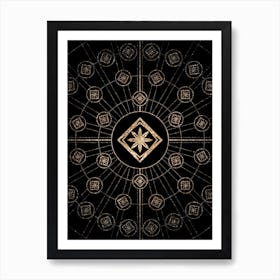 Geometric Glyph Radial Array in Glitter Gold on Black n.0169 Art Print