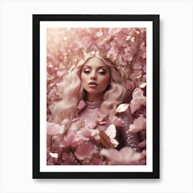 Beautiful Young Woman In Pink Blossoms Art Print