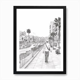 View Of Barcelona, Spain Line Art Black And White 6 Art Print