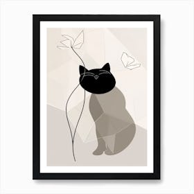 Cat Line Art Abstract 4 Art Print