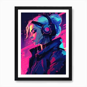 Pink Cyberpunk Woman Art Print