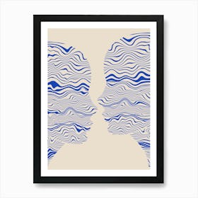 Wavy Blue Portrait Of Two People Art Print