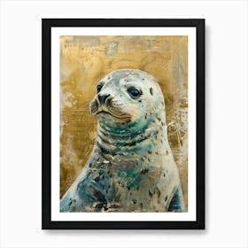 Baby Seal Gold Effect Collage 1 Art Print