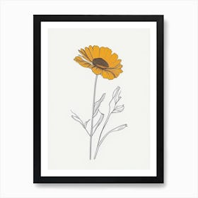 Calendula Floral Minimal Line Drawing 2 Flower Art Print