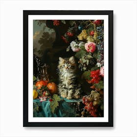 Kitten With Fruit Rococo Inspired 2 Art Print