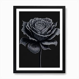 A Carnation In Black White Line Art Vertical Composition 17 Art Print