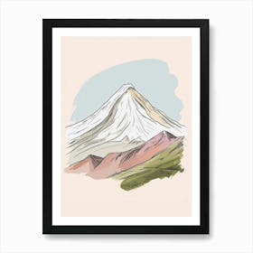 Pico De Orizaba Mexico Color Line Drawing (8) Art Print