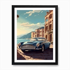 A Aston Martin Db5 In Amalfi Coast, Italy, Car Illustration 1 Art Print