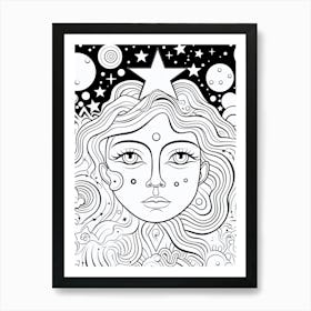In Space Face Line Drawing Colouring Book Style 2 Art Print