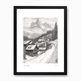 French Alps France Pencil Sketch 6 Watercolour Travel Poster Art Print