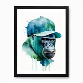 Gorilla In Baseball Cap Gorillas Mosaic Watercolour 1 Art Print