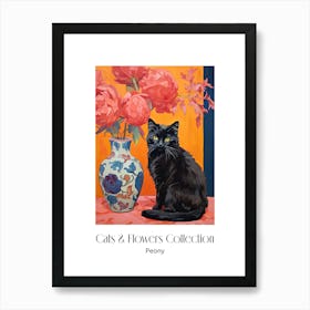 Cats & Flowers Collection Peony Flower Vase And A Cat, A Painting In The Style Of Matisse 2 Art Print
