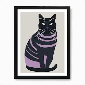 Black Cat With Purple Stripes Art Print