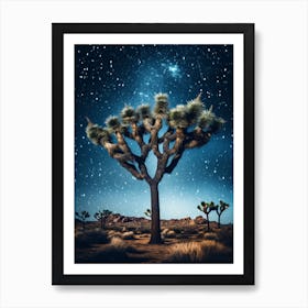 Joshua Tree With Starry Sky With Rain Drops Falling In Gold And Black (3) Art Print