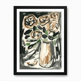 Roses In A Vase - floral flower ink watercolor hand painted vertical Art Print