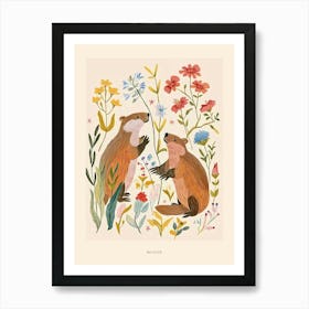 Folksy Floral Animal Drawing Beaver Poster Art Print
