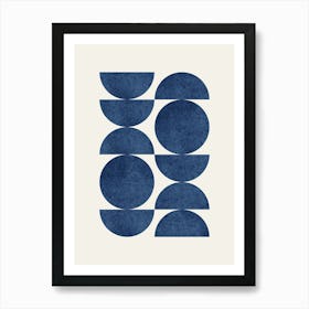 Scandinavian Pattern Half-moon Circle Abstract Minimalist - Dark Blue Navy Art Print